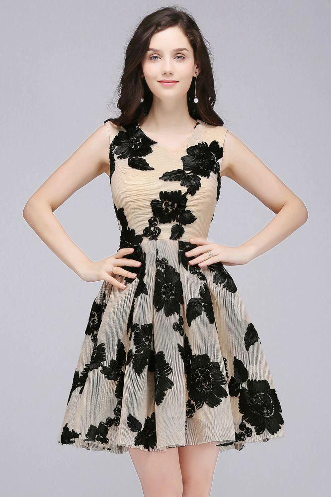 A-line Short Tulle Nude Chic Homecoming Dresses with Flowers - Image 2