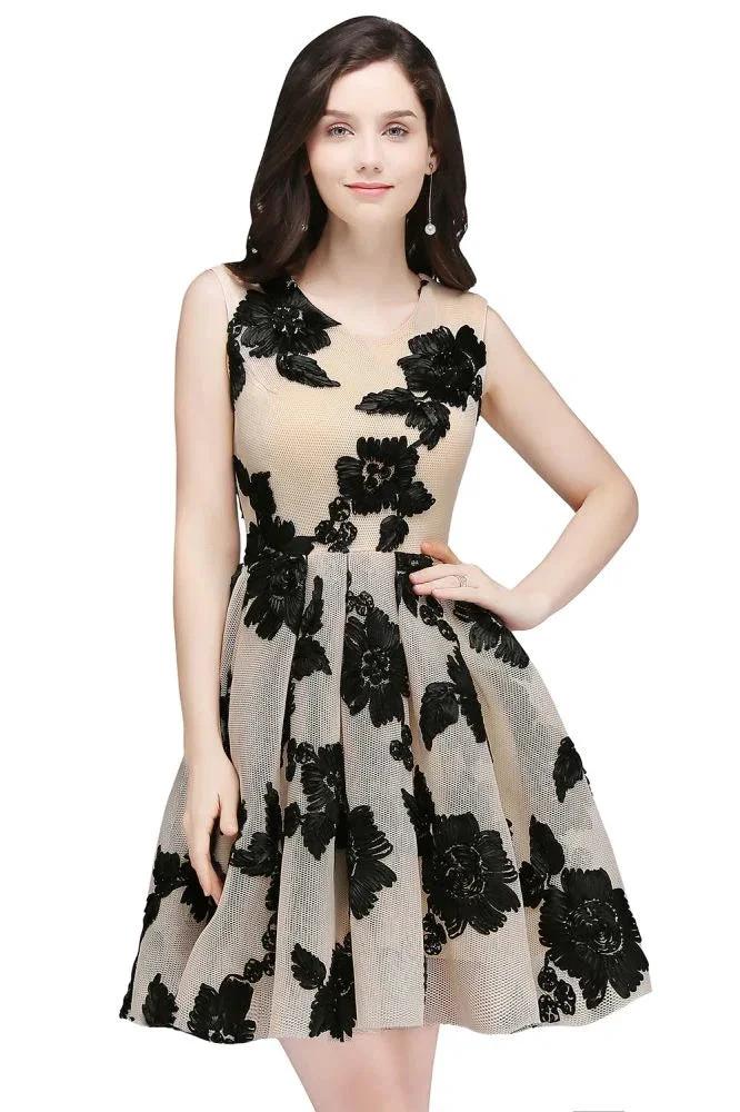 A-line Short Tulle Nude Chic Homecoming Dresses with Flowers - Image 3