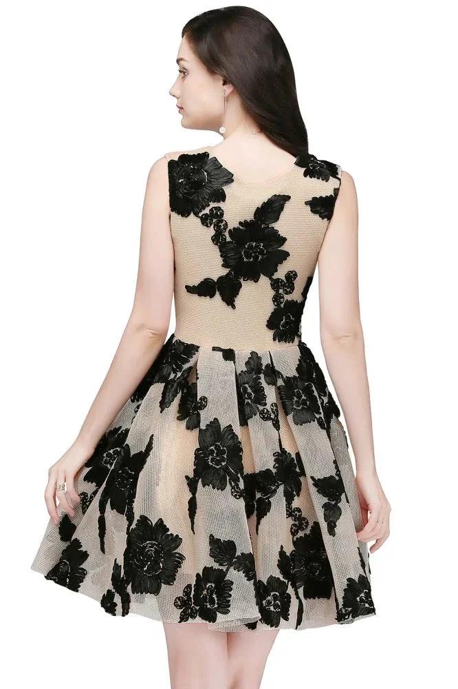 A-line Short Tulle Nude Chic Homecoming Dresses with Flowers - Image 4