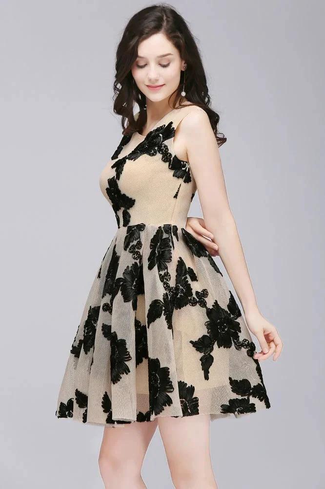 A-line Short Tulle Nude Chic Homecoming Dresses with Flowers - Image 5