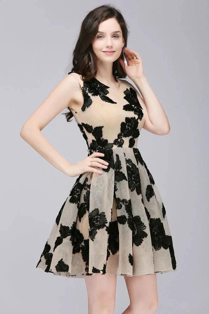 A-line Short Tulle Nude Chic Homecoming Dresses with Flowers - Image 7