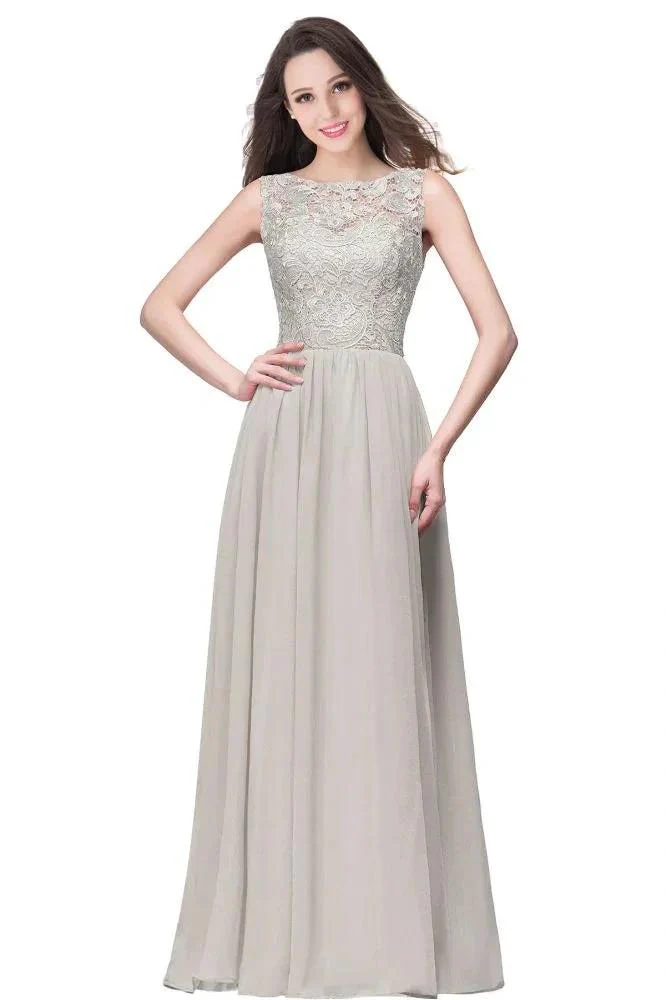 A-line Sleeveless Crew Floor-length Lace Top Chiffon Prom Dresses - Image 7