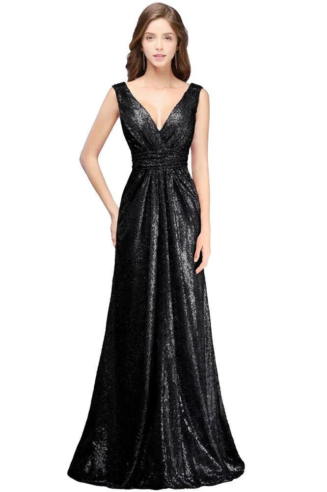 A-line Sleeveless Floor-length V-neck Sequins Prom Dresses - Image 2