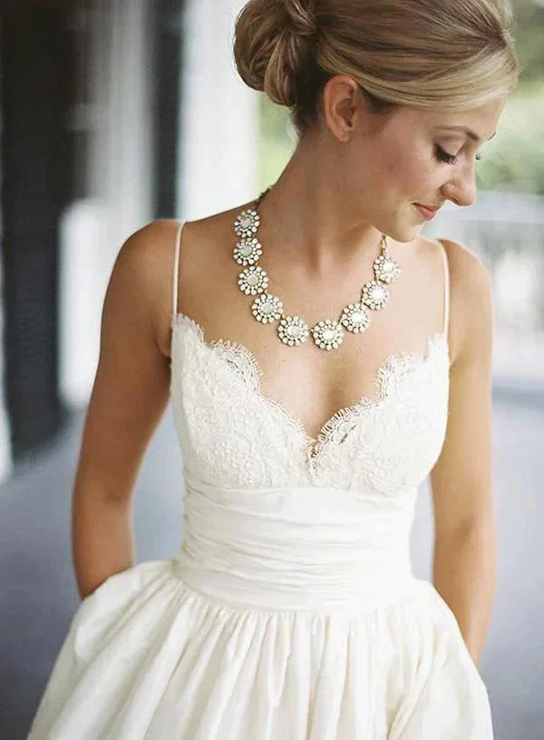 A-line Sleeveless Spaghetti Strap Lace Wedding Dress WD049 - Image 2