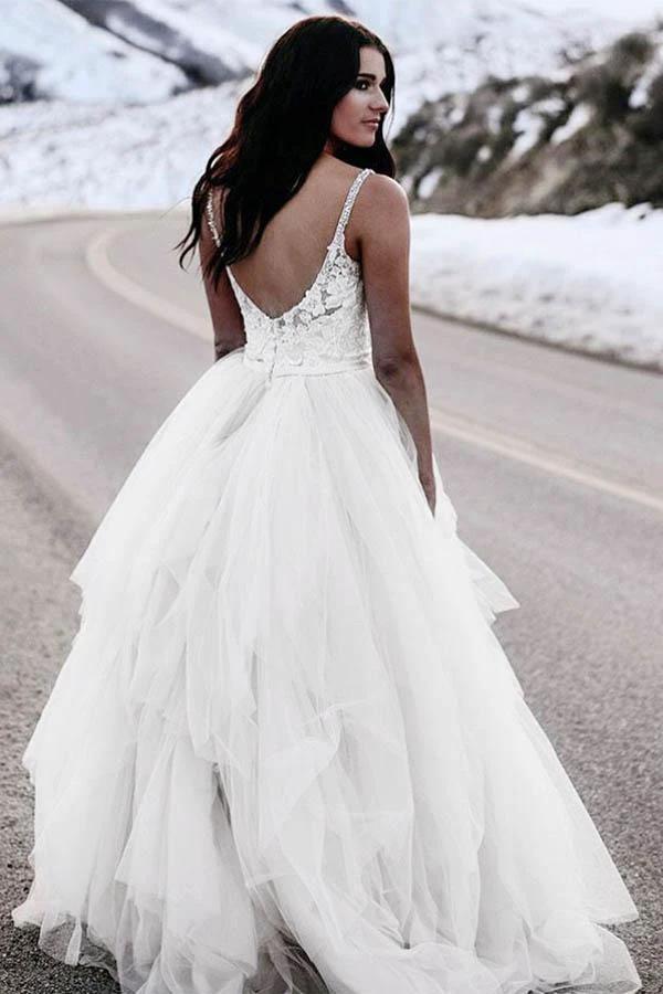 A-Line Spaghetti Straps Asymetrical Wedding Dress with Lace  WD236 - Image 2