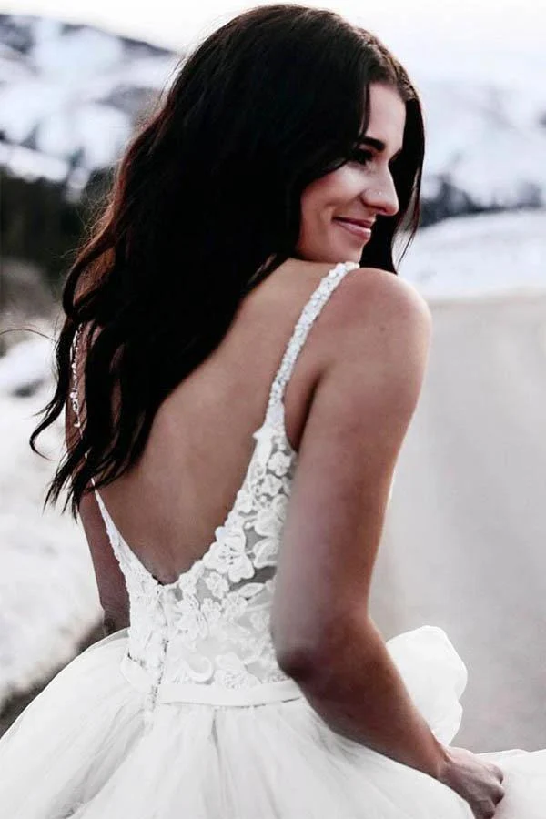 A-Line Spaghetti Straps Asymetrical Wedding Dress with Lace  WD236 - Image 3