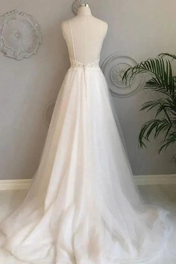 A Line Spaghetti Straps Beach Wedding Dresses Lace Wedding Gowns WD453 - Image 2