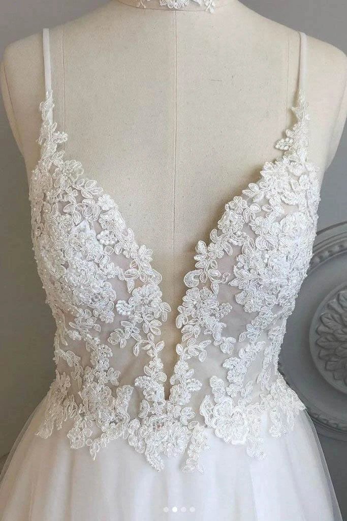 A Line Spaghetti Straps Beach Wedding Dresses Lace Wedding Gowns WD453 - Image 3