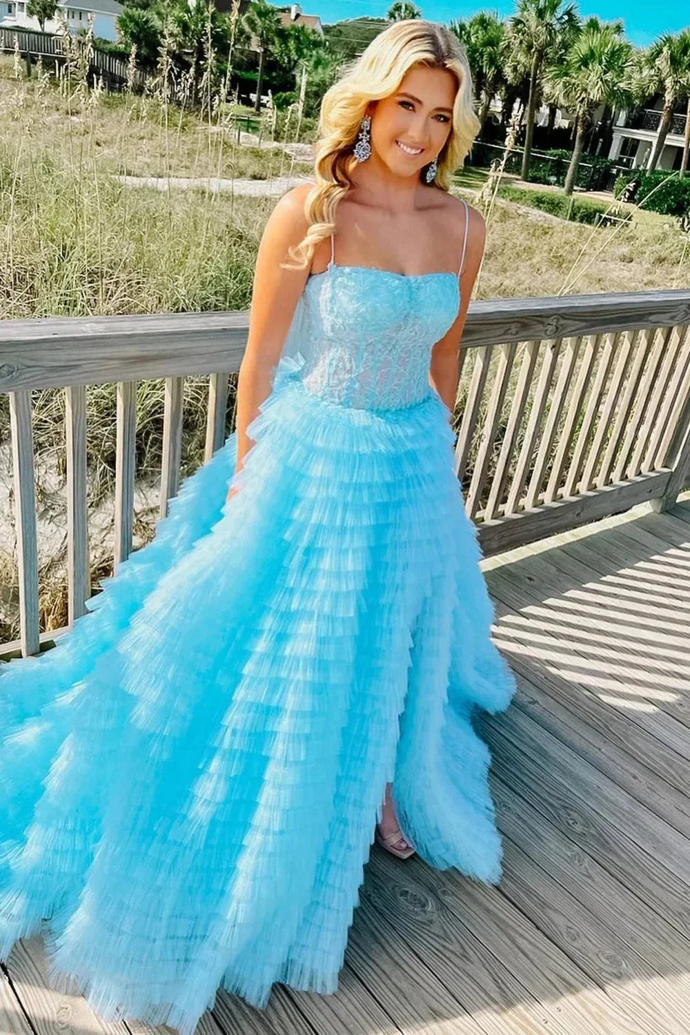 Caroline | A Line Spaghetti Straps Corset Ruffled Prom Dress - Image 2