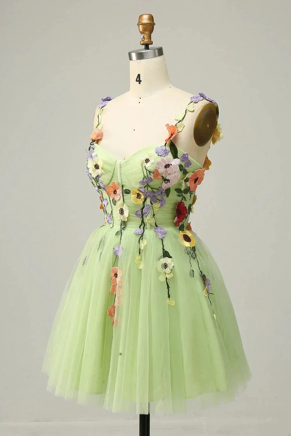 Champagne A Line Spaghetti Straps Short Homecoming Dress with Appliques - Image 10