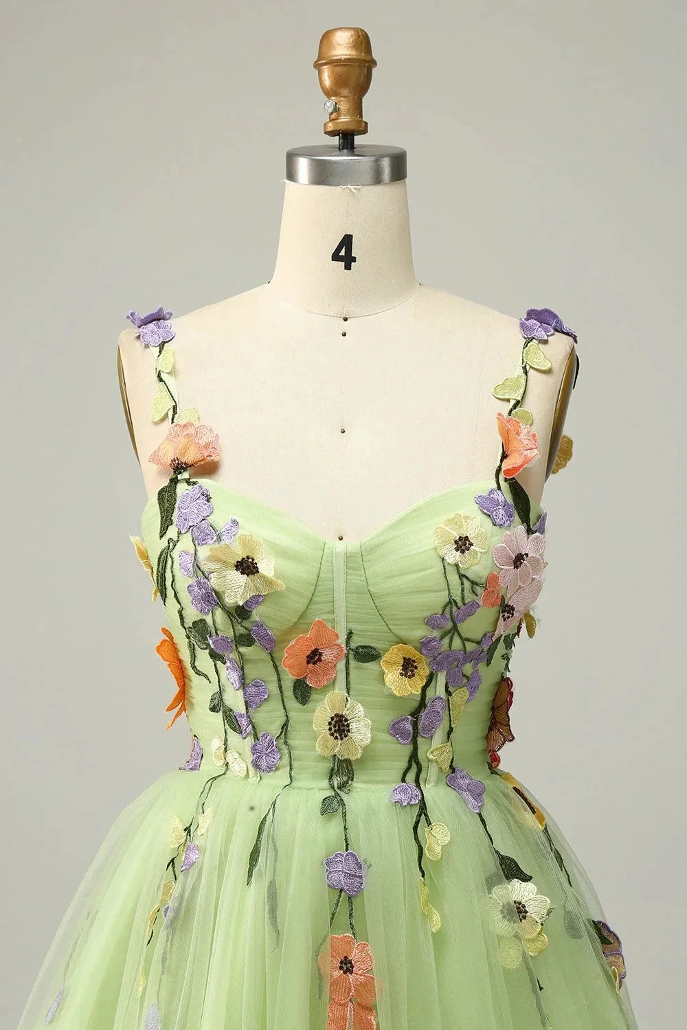 Champagne A Line Spaghetti Straps Short Homecoming Dress with Appliques - Image 11