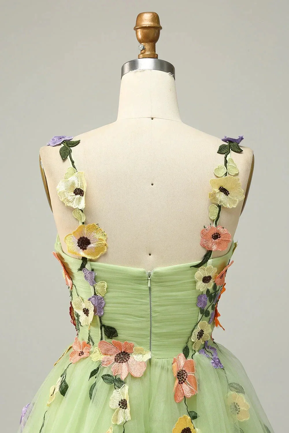 Champagne A Line Spaghetti Straps Short Homecoming Dress with Appliques - Image 13