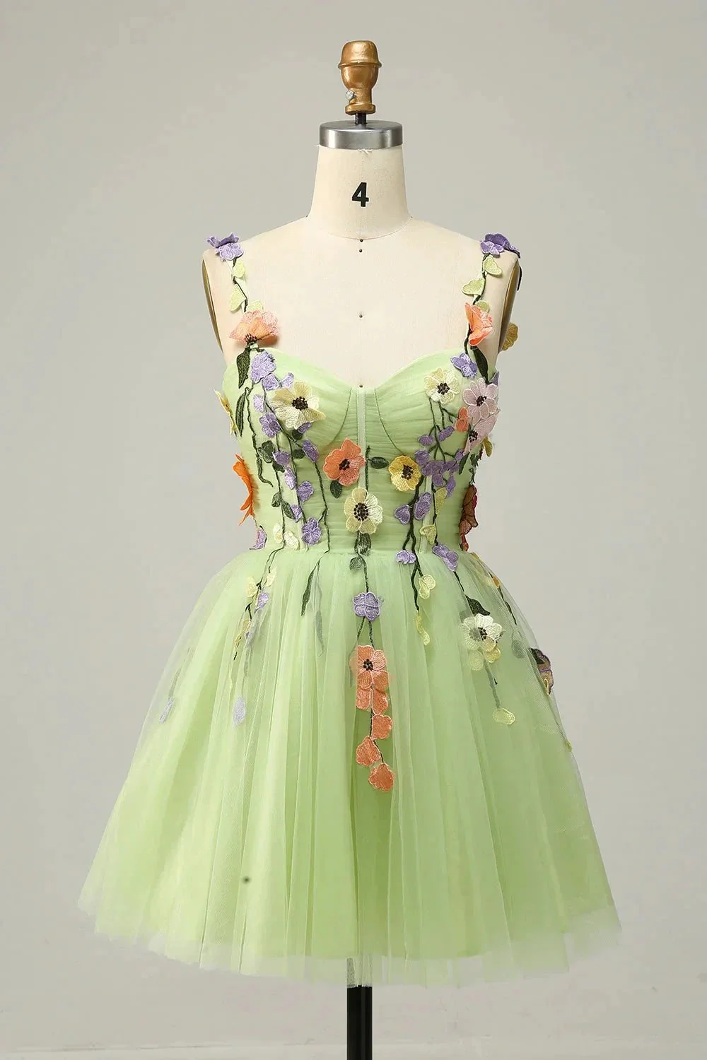 Champagne A Line Spaghetti Straps Short Homecoming Dress with Appliques - Image 8