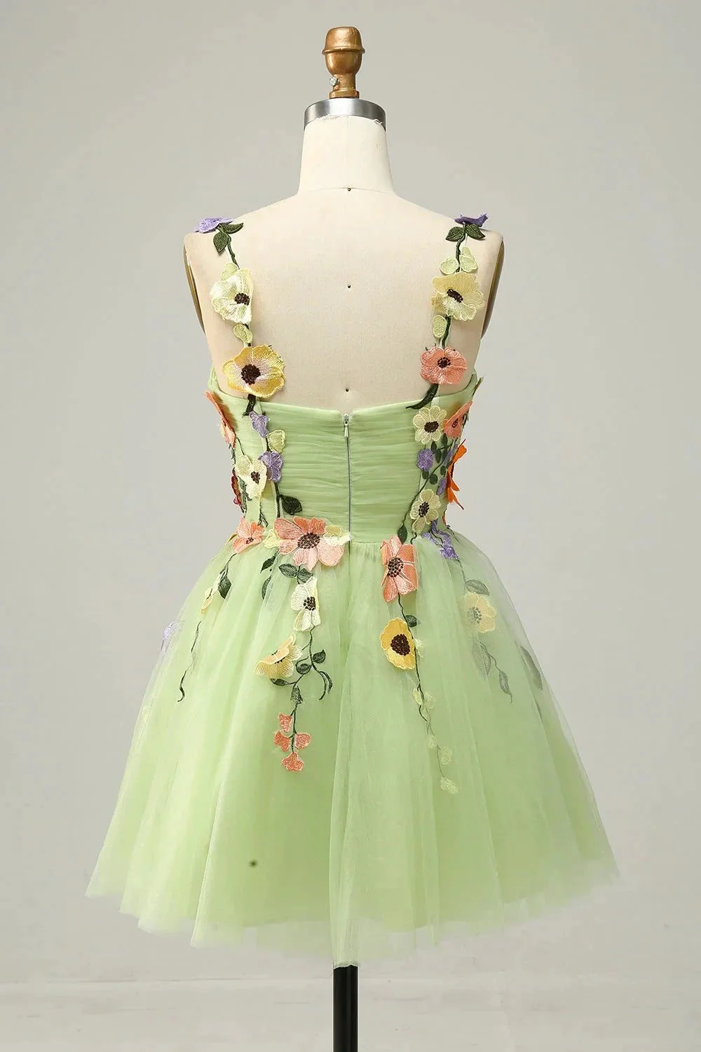 Champagne A Line Spaghetti Straps Short Homecoming Dress with Appliques - Image 9