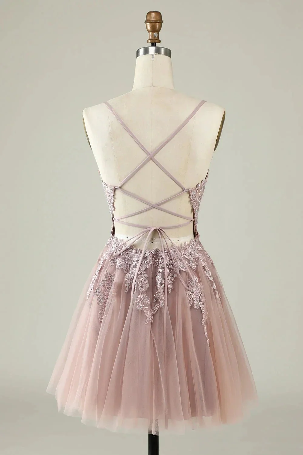 Blush A Line Spaghetti Straps Short Homecoming Dress with Appliques - Image 2