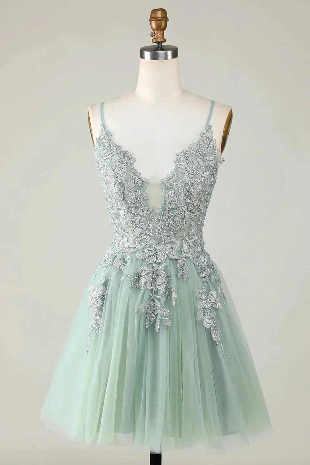 Blush A Line Spaghetti Straps Short Homecoming Dress with Appliques - Image 8