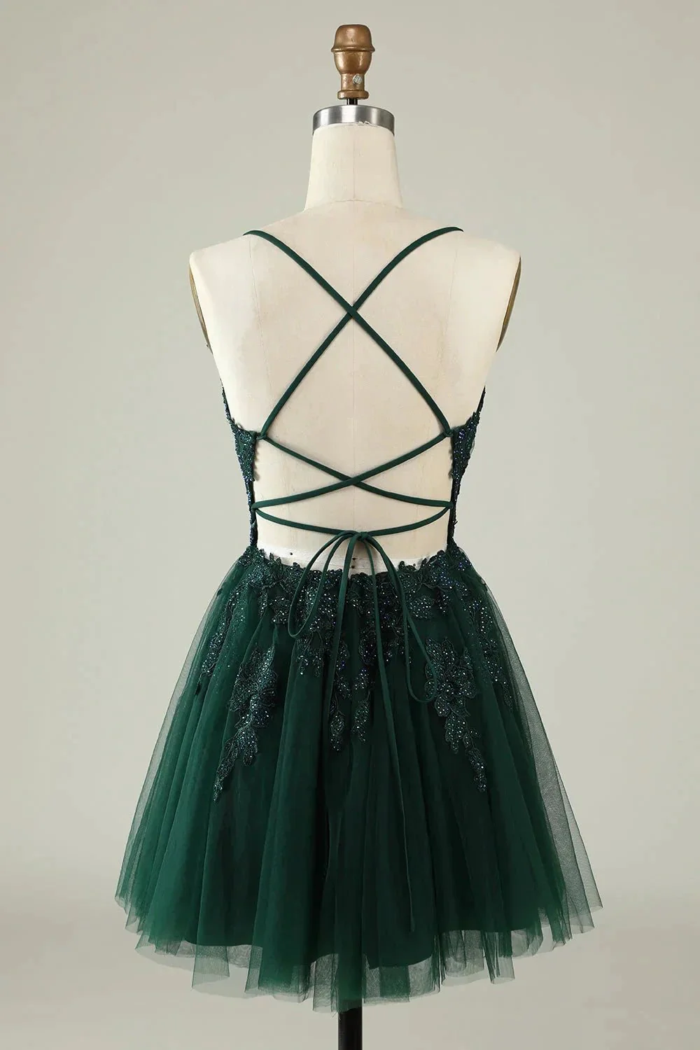 A Line Spaghetti Straps Grey Blue Short Homecoming Dress with Appliques - Image 7