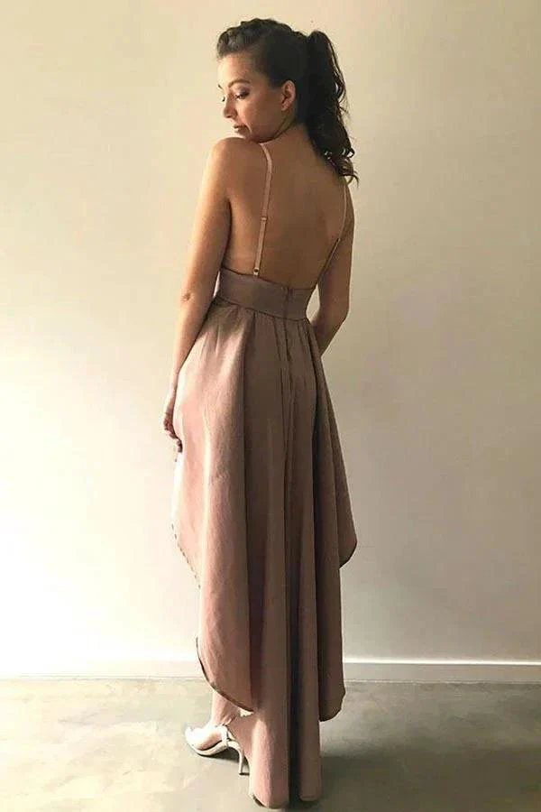 A-Line Spaghetti Straps High Low Blush Satin Homecoming Dress  PD006 - Image 2