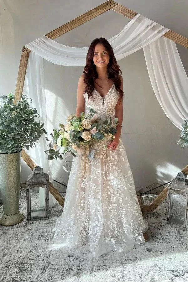 A-Line Spaghetti Straps Key Hole Back Elegant Wedding Dress WD731 - Image 2