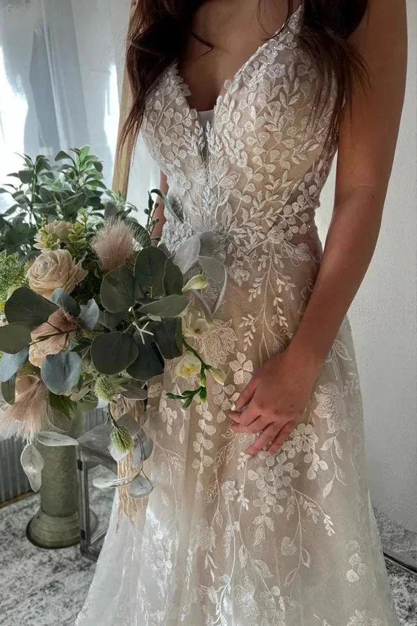A-Line Spaghetti Straps Key Hole Back Elegant Wedding Dress WD731 - Image 3