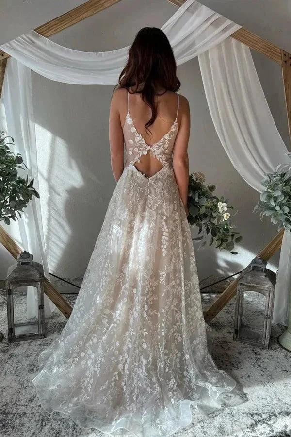 A-Line Spaghetti Straps Key Hole Back Elegant Wedding Dress WD731 - Image 4