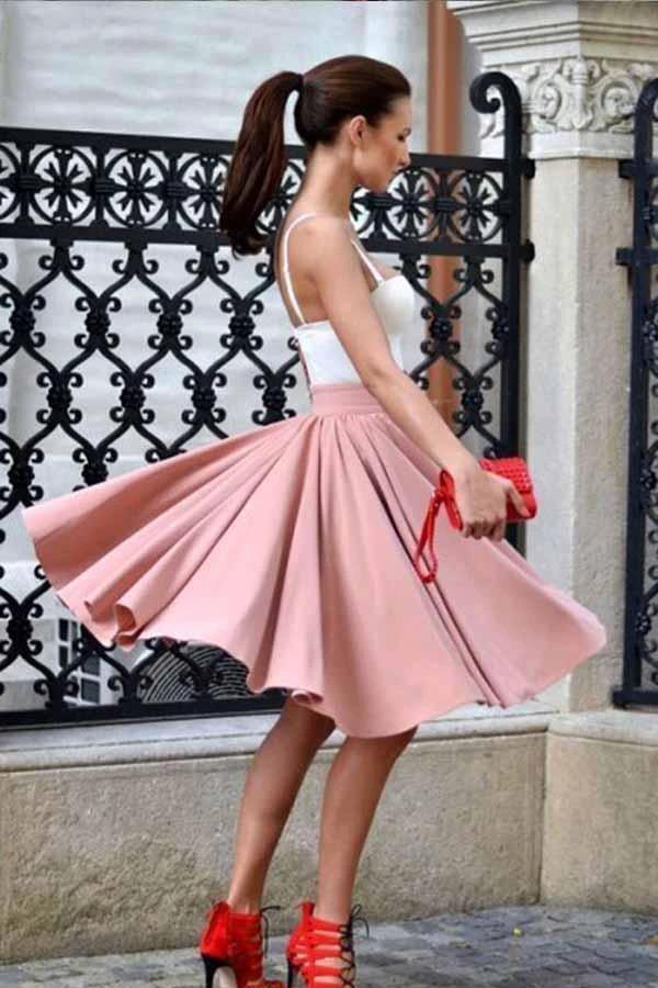 A-Line Spaghetti Straps Knee-Length Blush Homecoming Dress with Pleats PD214 - Image 2