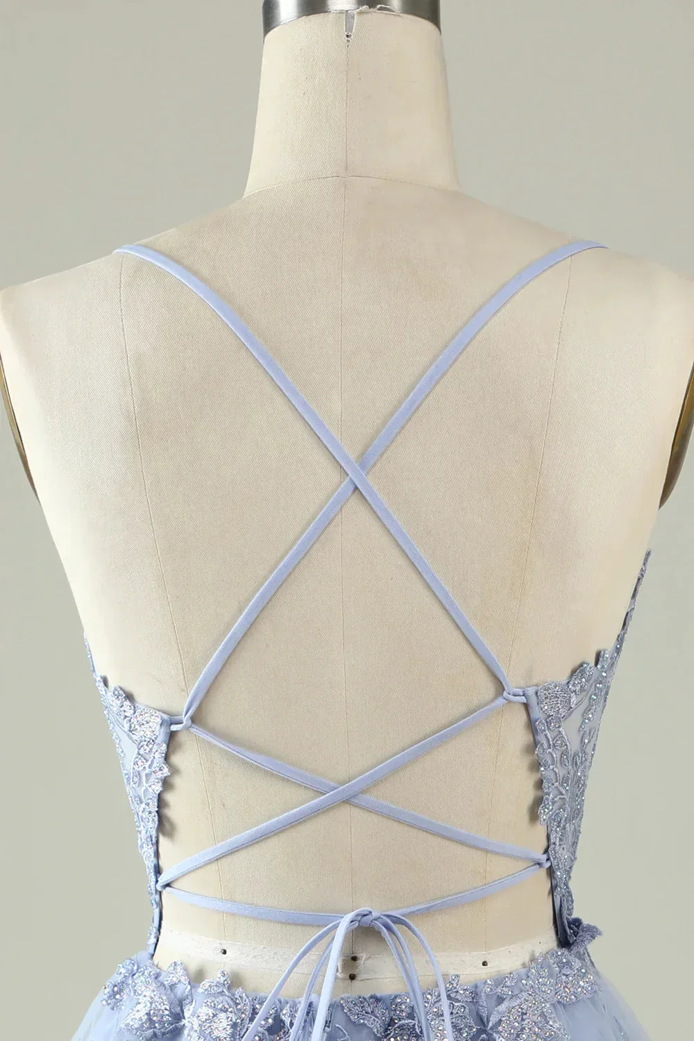 A Line Spaghetti Straps Light Purple Short Homecoming Dress with Appliques Y2671 - Image 6
