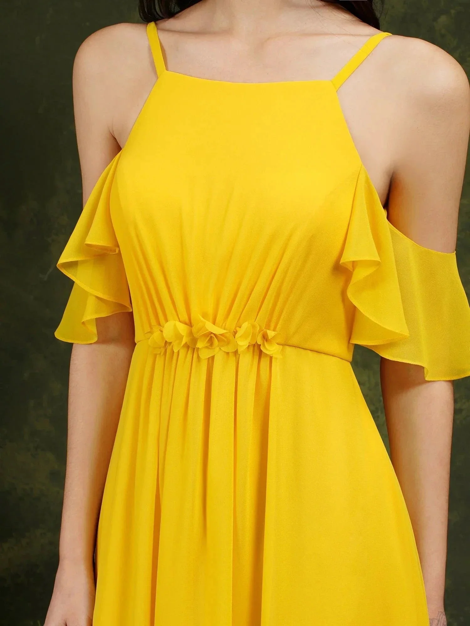 A-Line Spaghetti Straps Off-the-shoulder Ruffles Chiffon Bridesmaid Dress With Pockets - Image 9