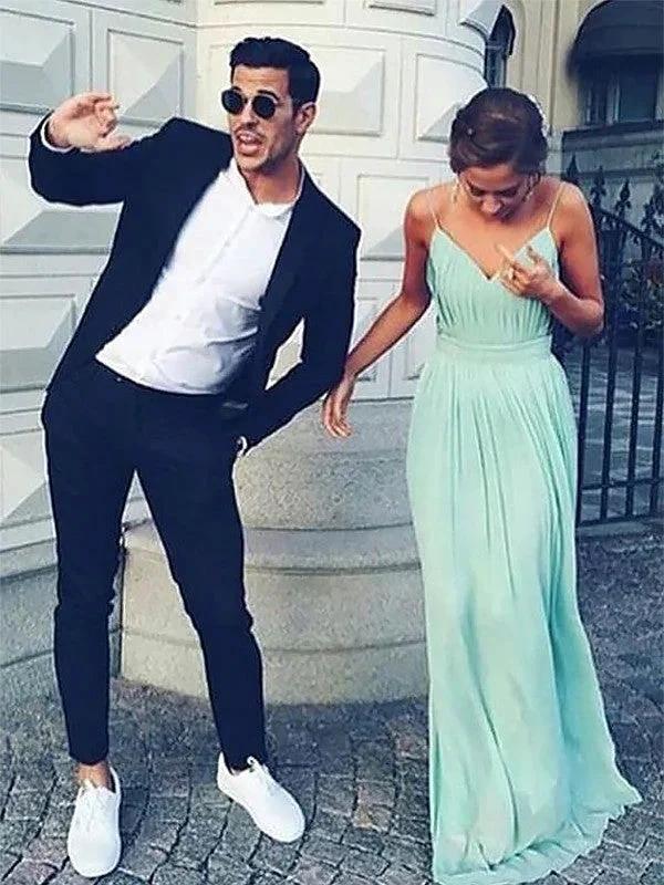 A-Line Spaghetti Straps Sleeveless Floor-Length With Ruched Chiffon Prom Dresses - Image 2