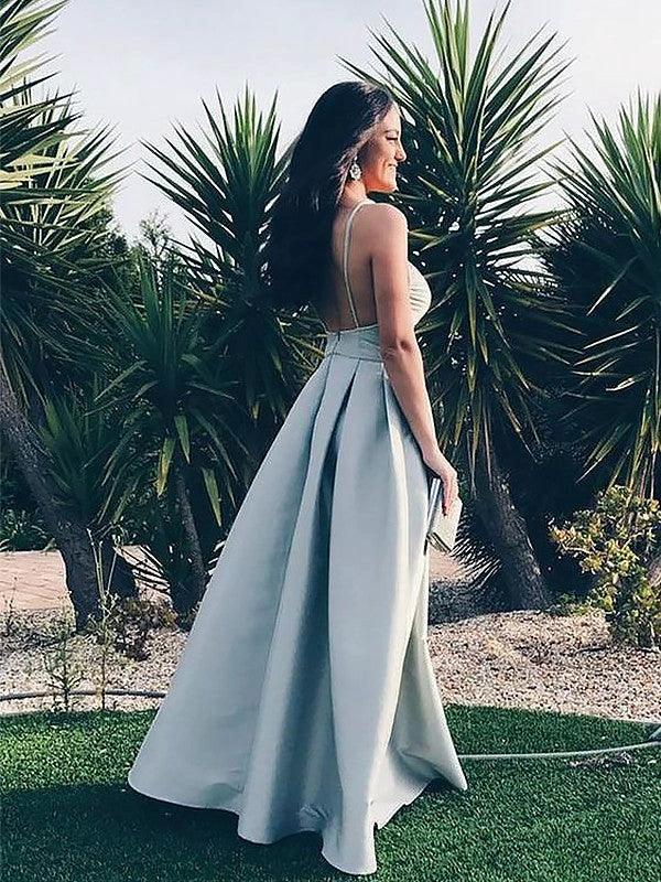 A-Line Spaghetti Straps Sleeveless Floor-Length With Ruffles Satin Prom Dresses - Image 2