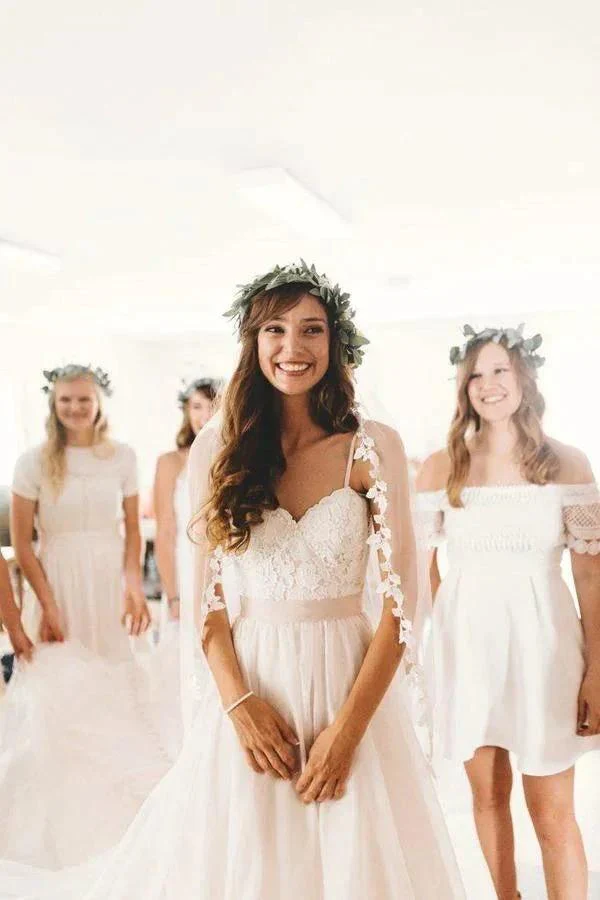 A-Line Spaghetti Straps Sleeveless Wedding Dress With Court Train WD541 - Image 2