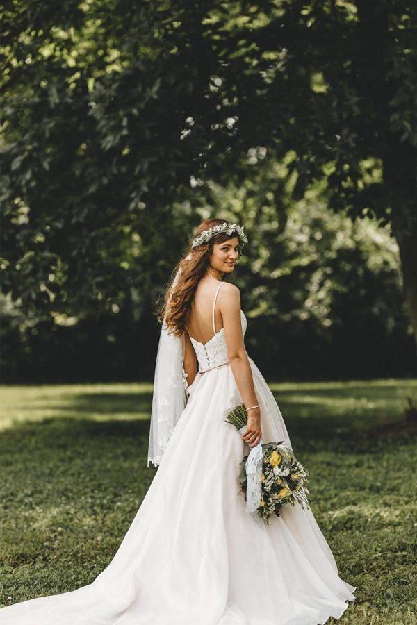 A-Line Spaghetti Straps Sleeveless Wedding Dress With Court Train WD541 - Image 5