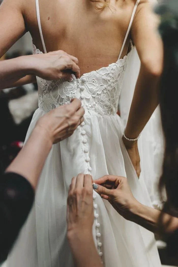 A-Line Spaghetti Straps Sleeveless Wedding Dress With Court Train WD541 - Image 6
