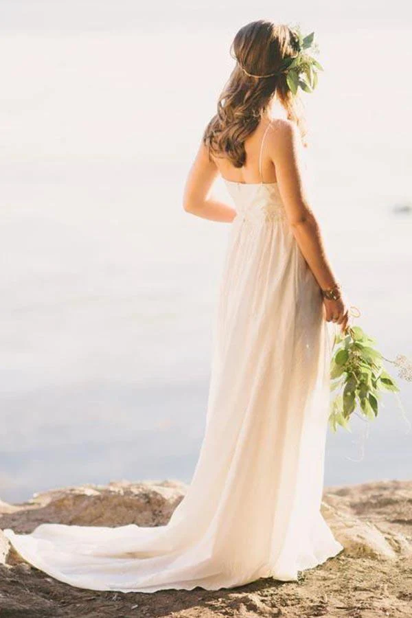 A-Line Spaghetti Straps Sweep Train Chiffon Wedding Dress  WD240 - Image 2