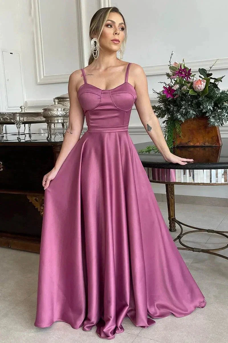 A Line Spaghetti Straps Sweetheart Ruched Long Bridesmaid Dress BD110 - Image 3