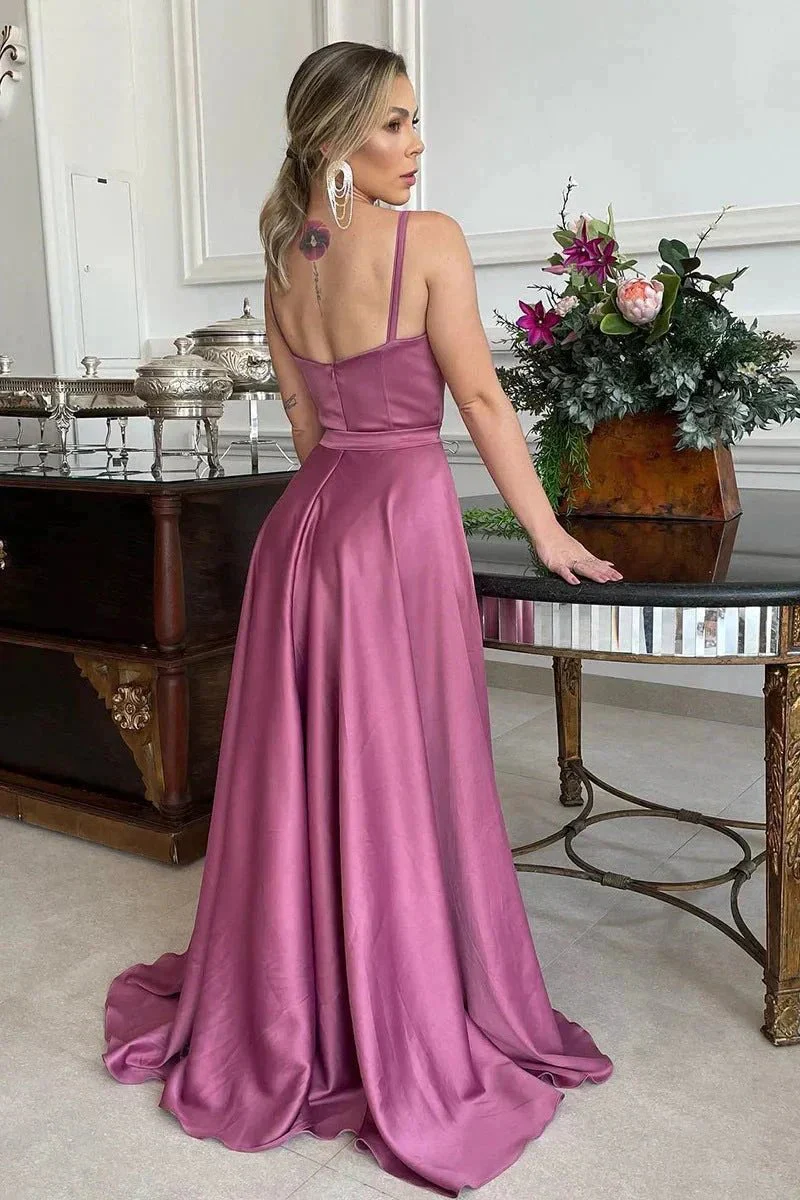 A Line Spaghetti Straps Sweetheart Ruched Long Bridesmaid Dress BD110 - Image 4