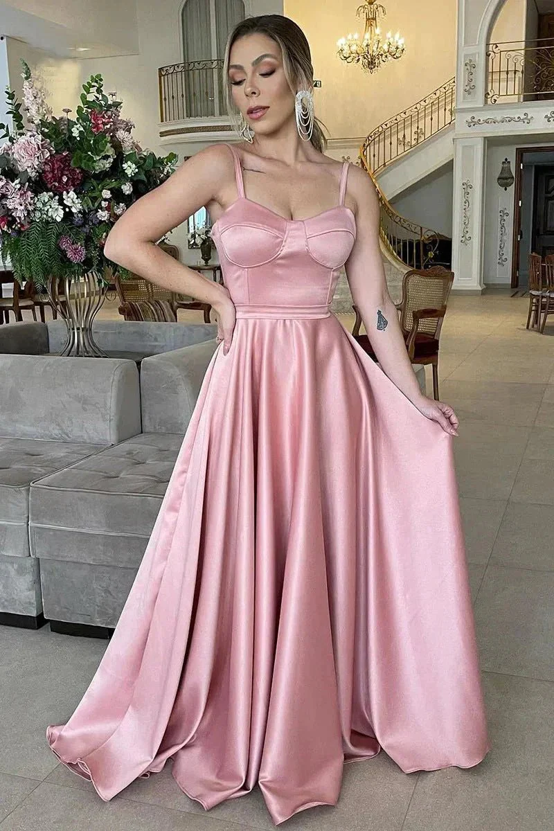 A Line Spaghetti Straps Sweetheart Ruched Long Bridesmaid Dress BD110 - Image 6