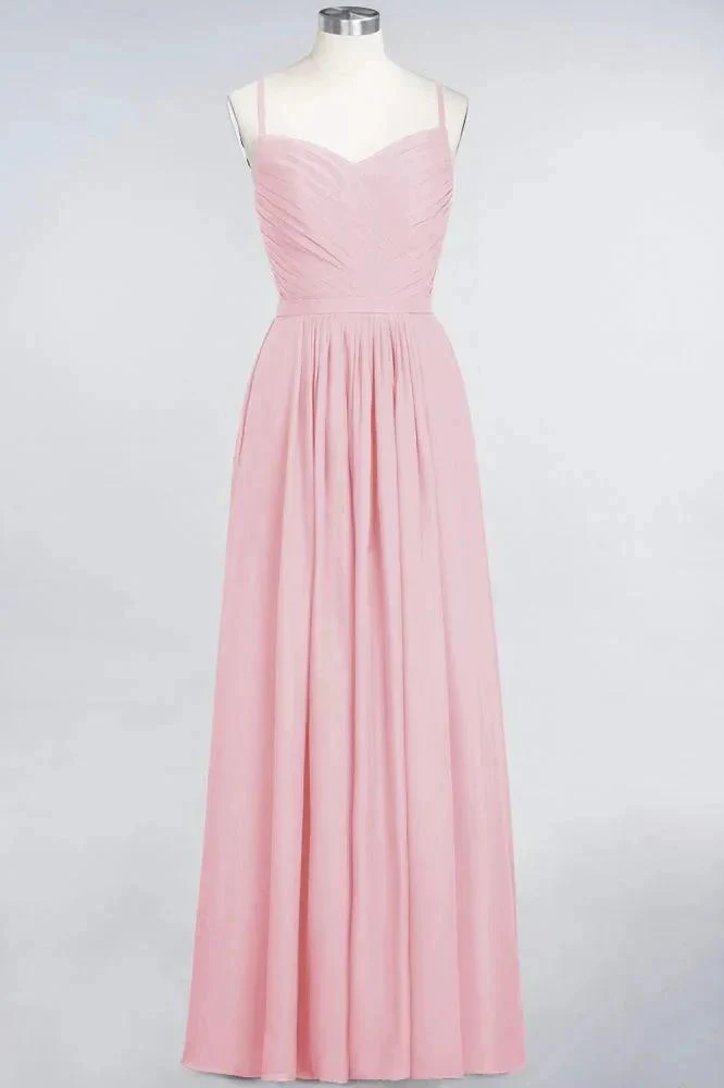 A-Line Spaghetti-Straps Sweetheart Sleeveless Bridesmaid Dress Ruffles Chiffon Evening Maxi Gown - Image 4