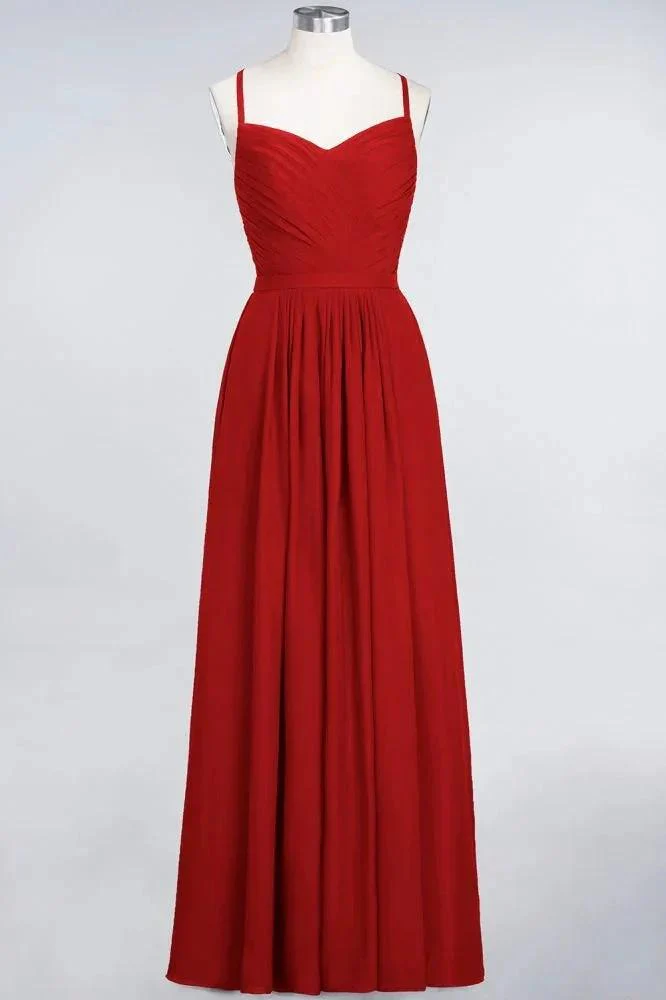 A-Line Spaghetti-Straps Sweetheart Sleeveless Bridesmaid Dress Ruffles Chiffon Evening Maxi Gown - Image 6
