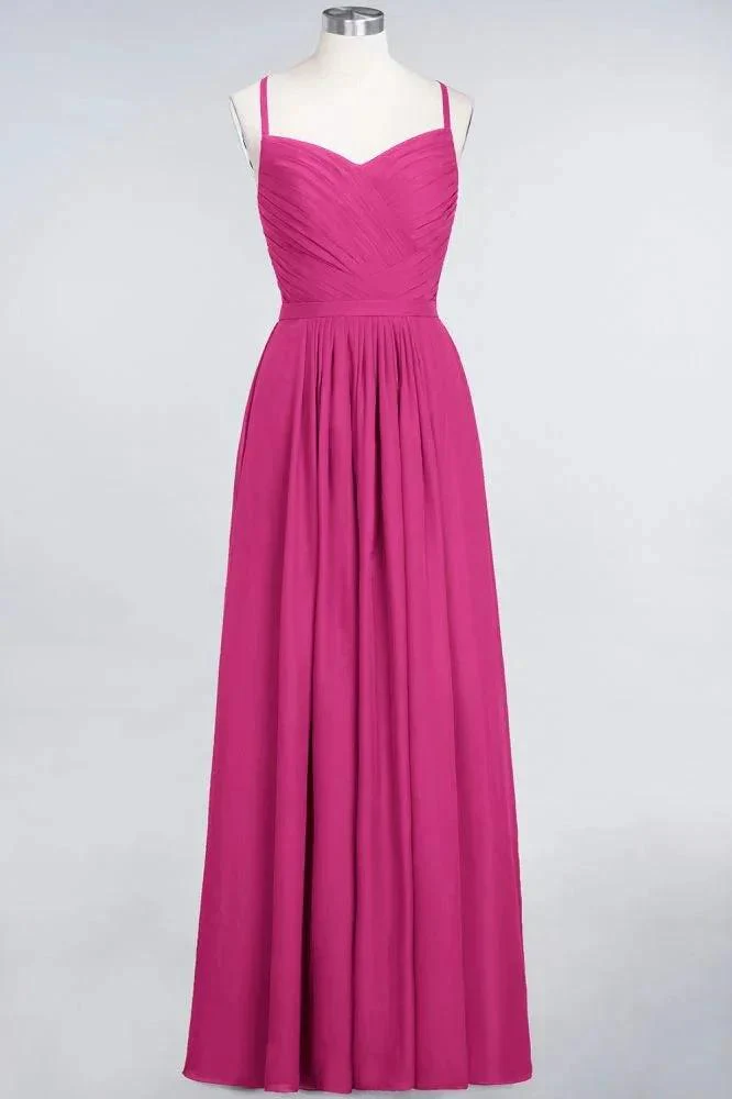 A-Line Spaghetti-Straps Sweetheart Sleeveless Bridesmaid Dress Ruffles Chiffon Evening Maxi Gown - Image 7