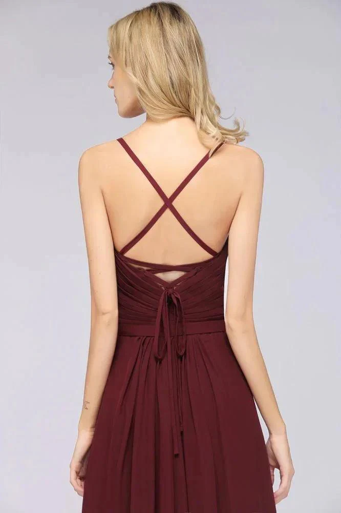 A-Line Spaghetti-Straps Sweetheart Sleeveless Bridesmaid Dress Ruffles Chiffon Evening Maxi Gown - Image 8