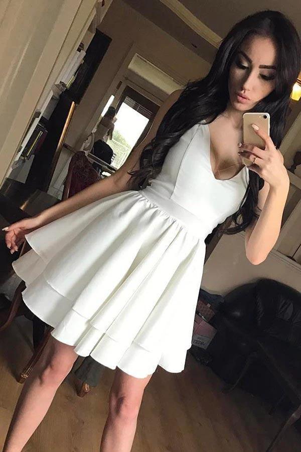 A-Line Spaghetti Straps Tiered Satin Homecoming Dress Party Dress PD069 - Image 3
