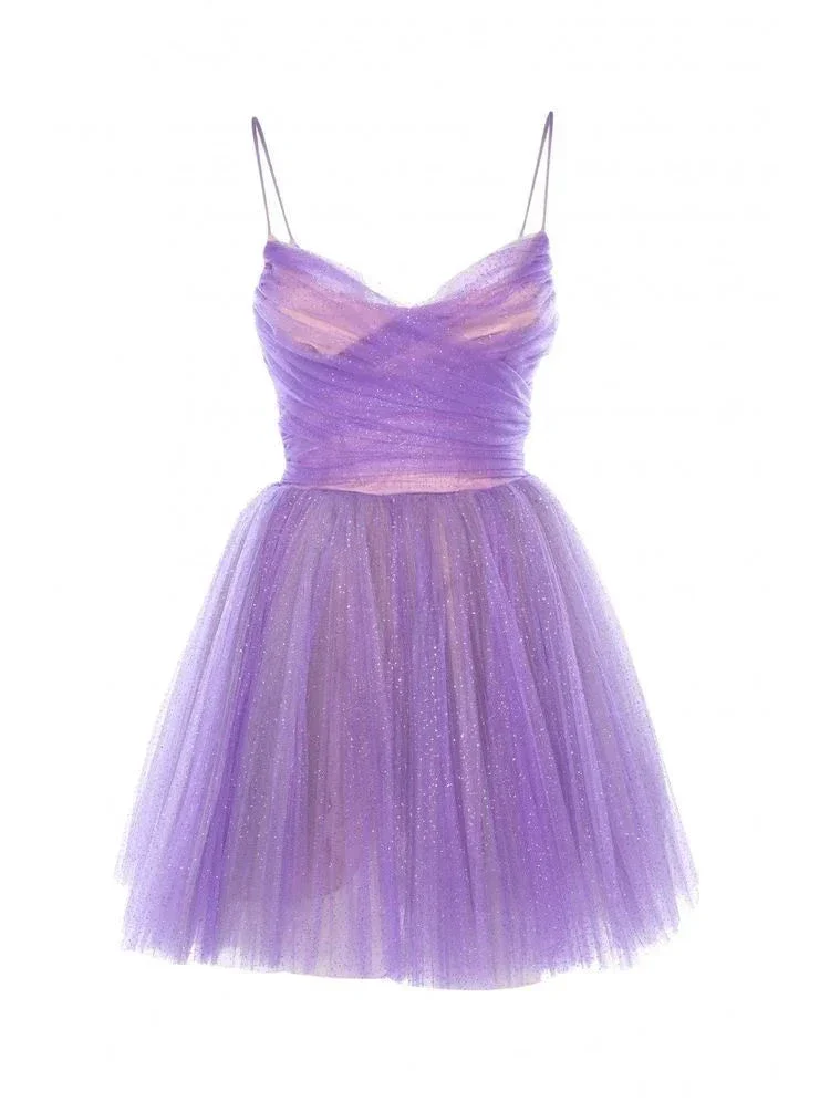 A-line Spaghetti Straps Tulle Homecoming Dress Cute Birthday Party Dress Y2512 - Image 2