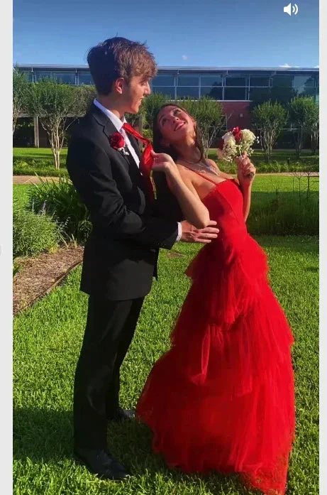 A-line Spaghetti Straps Tulle Prom Dress Elegant Evening Gown Y115 - Image 3
