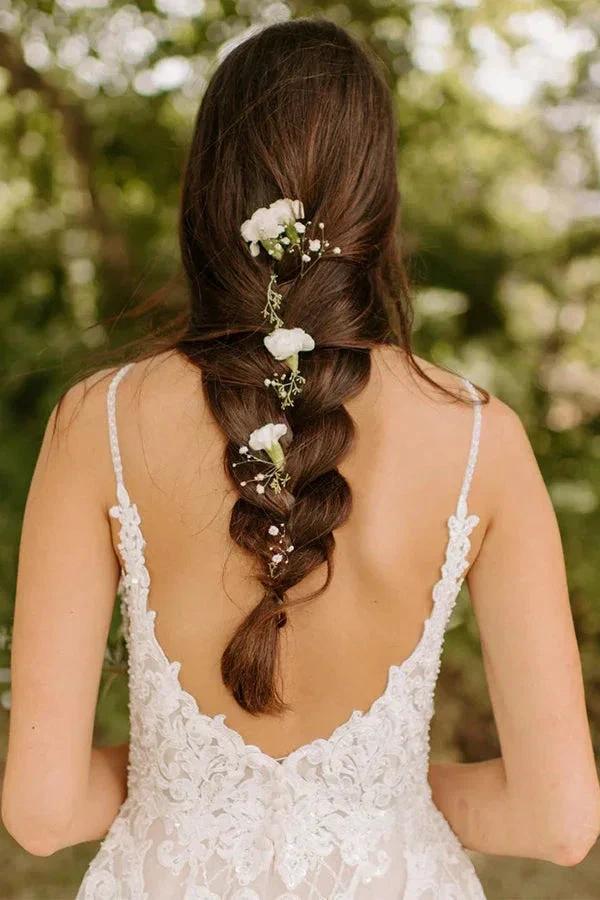 A-Line Spaghetti Straps Tulle Rustic Wedding Dress With Appliques  WD656 - Image 4