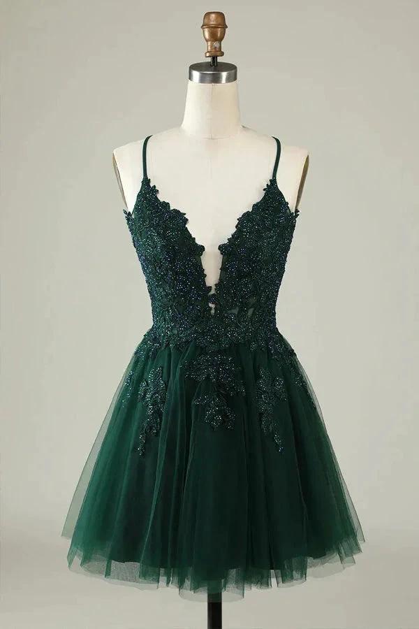 A Line Spaghetti Straps Tulle Short Grey Blue Homecoming Dress PD527 - Image 6
