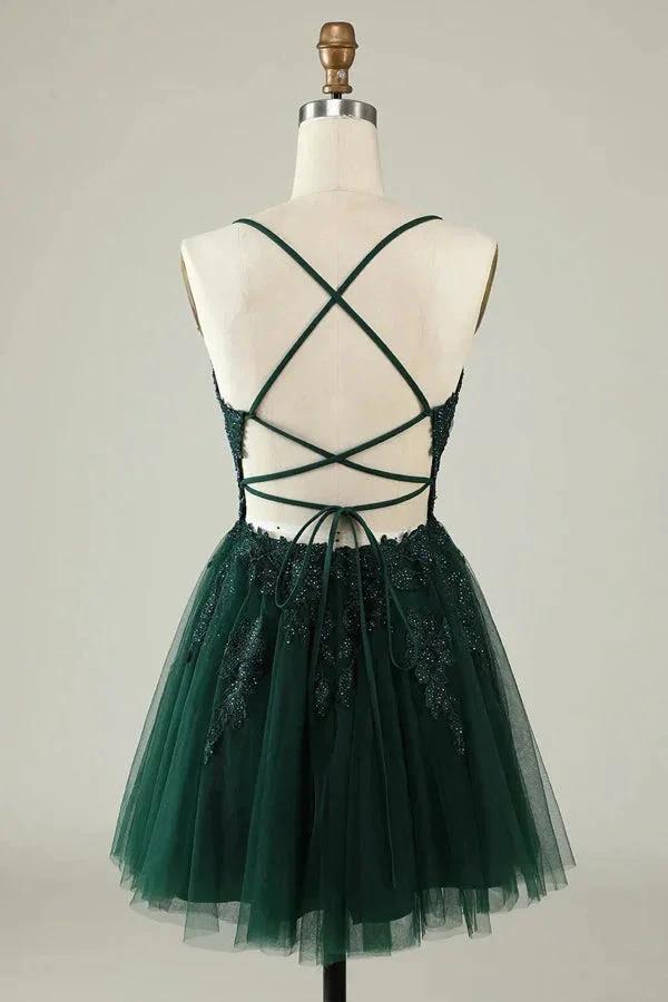 A Line Spaghetti Straps Tulle Short Grey Blue Homecoming Dress PD527 - Image 7