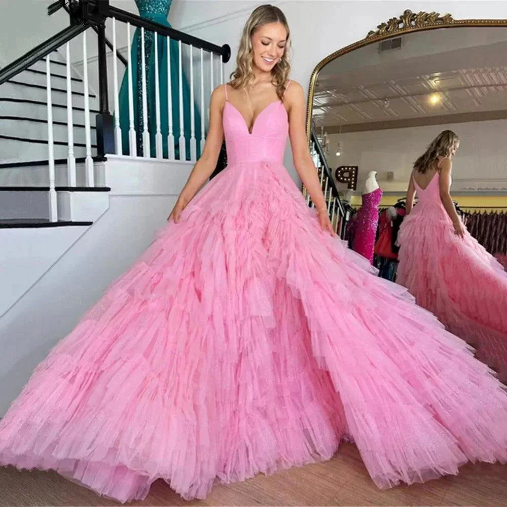 Alianna |A-Line Spaghetti Straps Tiered Tulle Prom Dress - Image 2