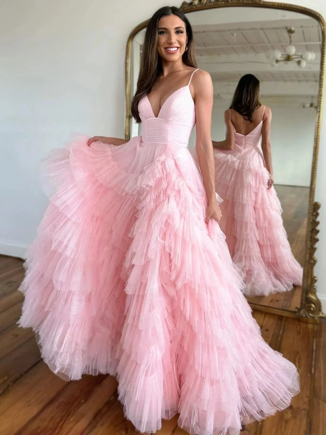 Alianna |A-Line Spaghetti Straps Tiered Tulle Prom Dress - Image 7