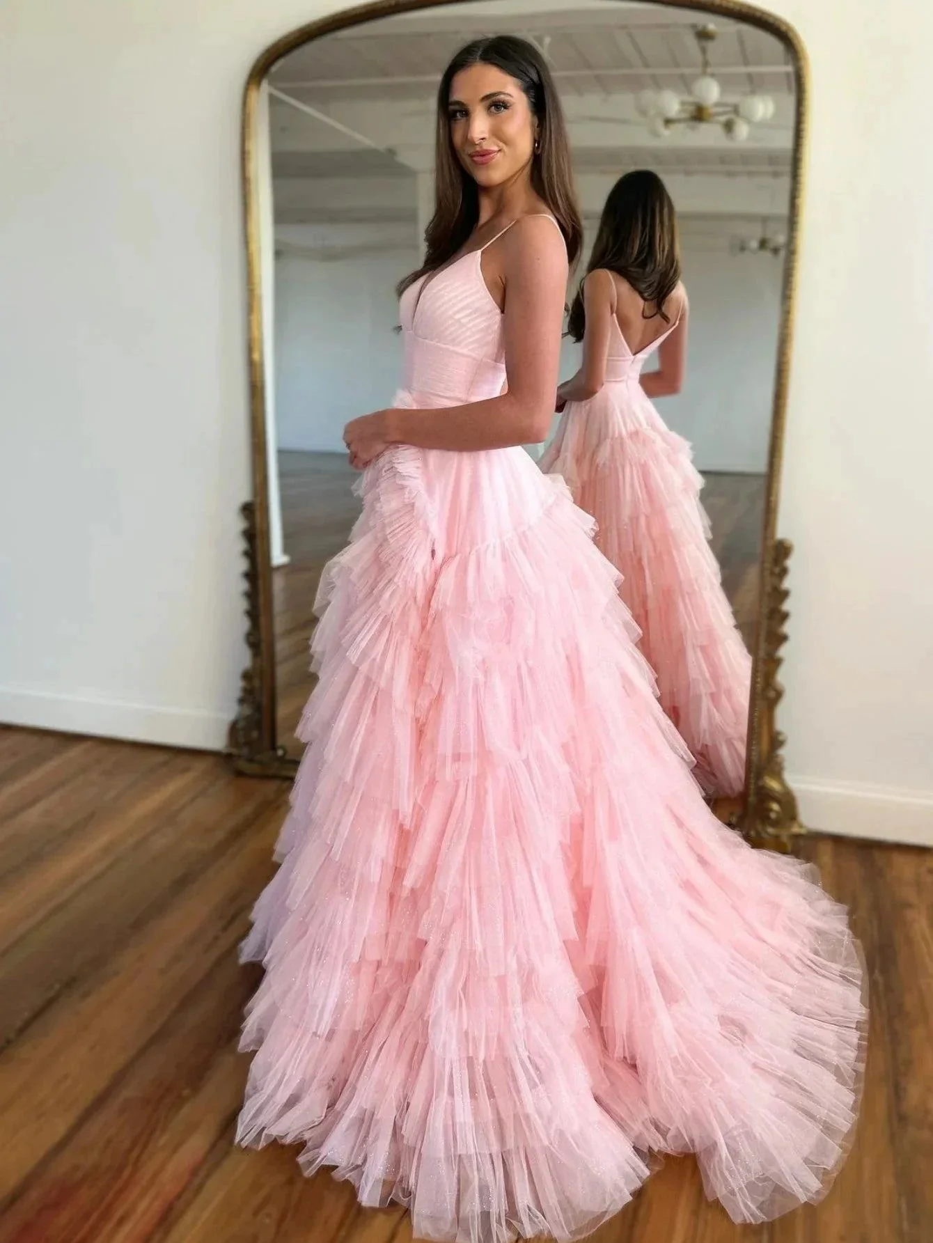 Alianna |A-Line Spaghetti Straps Tiered Tulle Prom Dress - Image 8